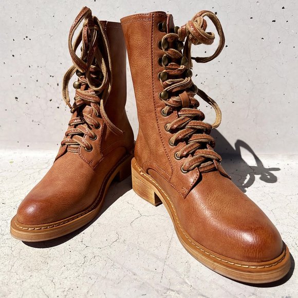 BEAST FASHION Tan Lace-Up Combat Boots - Picture 3 of 13